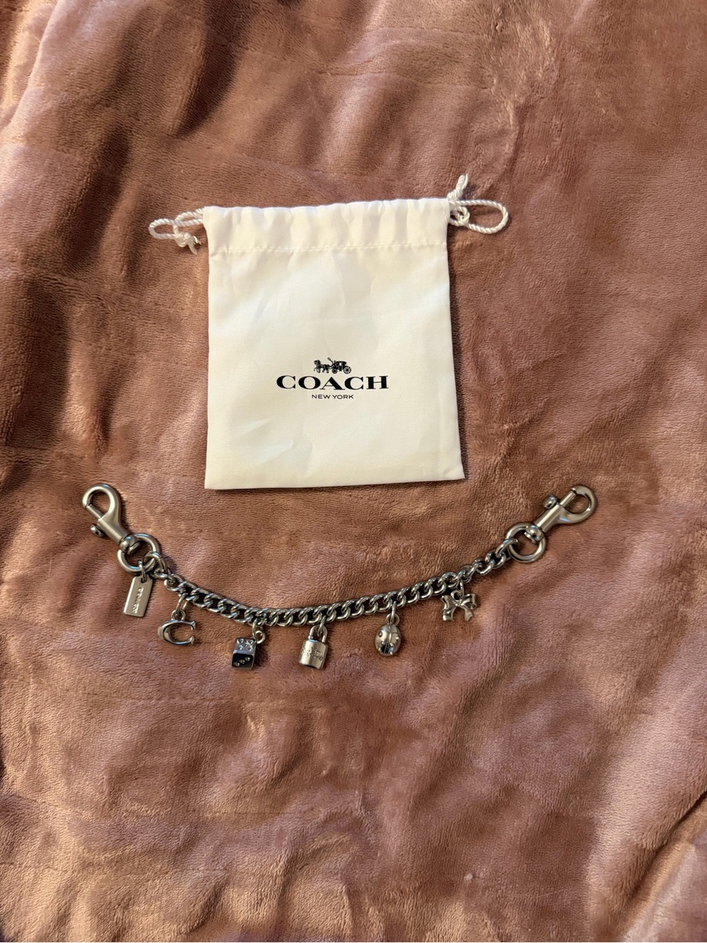 Coach Outlet Silver Swagger Chain With Charms and dust bag
